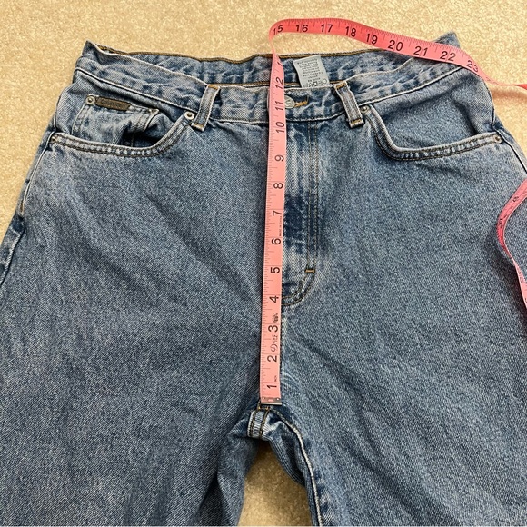 VINTAGE Calvin Klein Jeans Womens 12 Blue High Waisted Mom Jean Raw Hem Cut Off - Picture 6 of 10